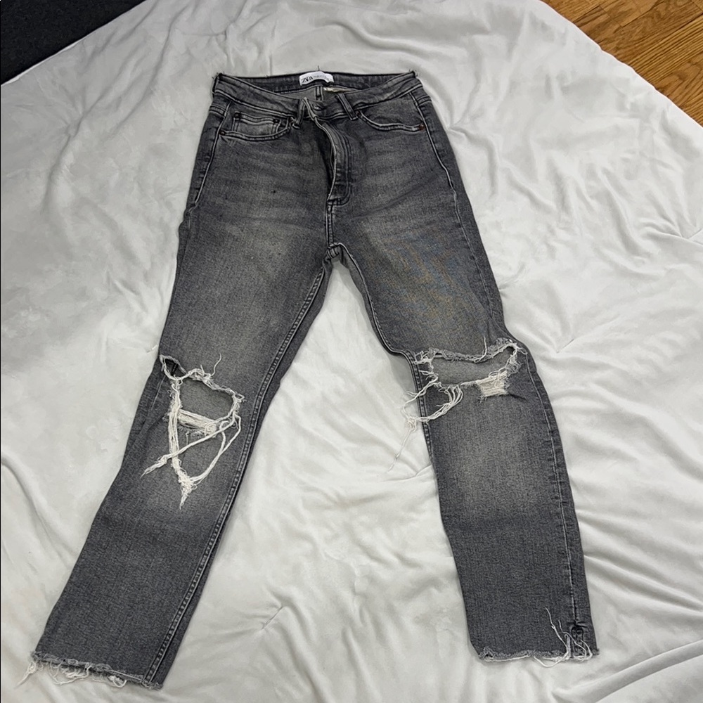 Zara Men's Distressed Black Skinny Jeans
